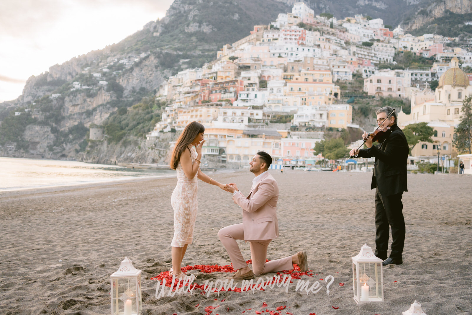 Proposing on the beach of Positano in Italy